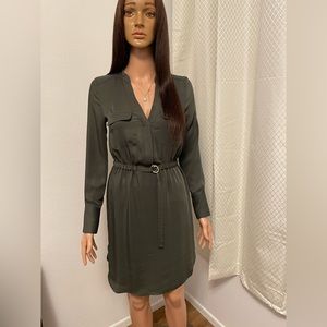 Long Sleeve Dress with Double Top Pockets and Elastic Waist Belt